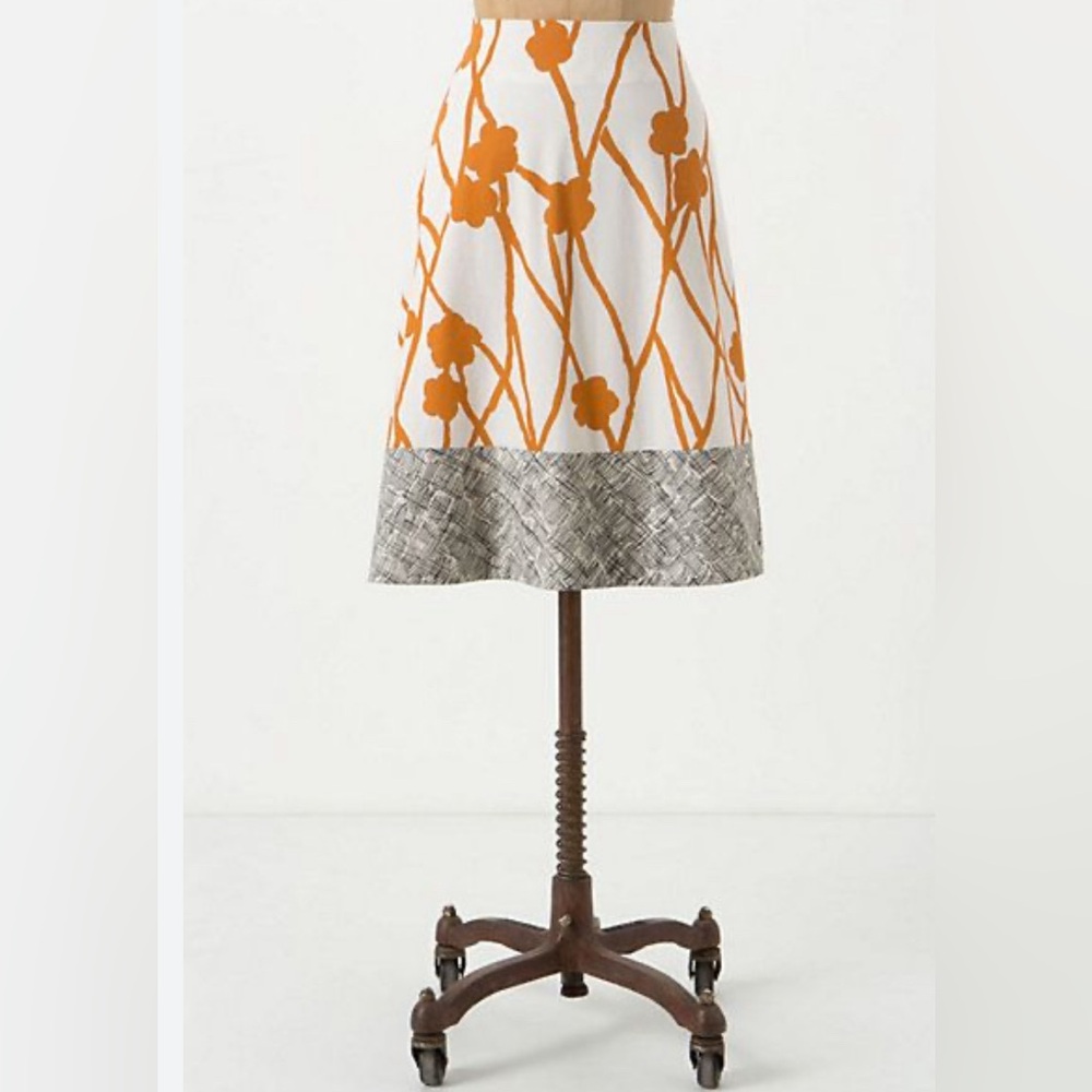 NEW Anthropologie Maeve Ochre Vines Printed Flared Skirt Size 2 Mini Midi nwot